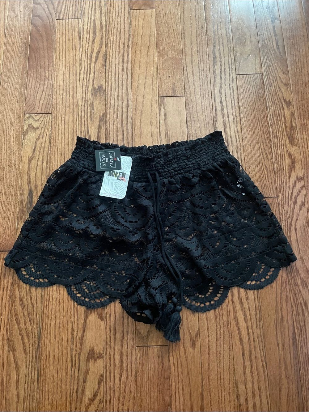 Miken Black Crochet Lace Swim Coverup Shorts Women Sz Medium NWT